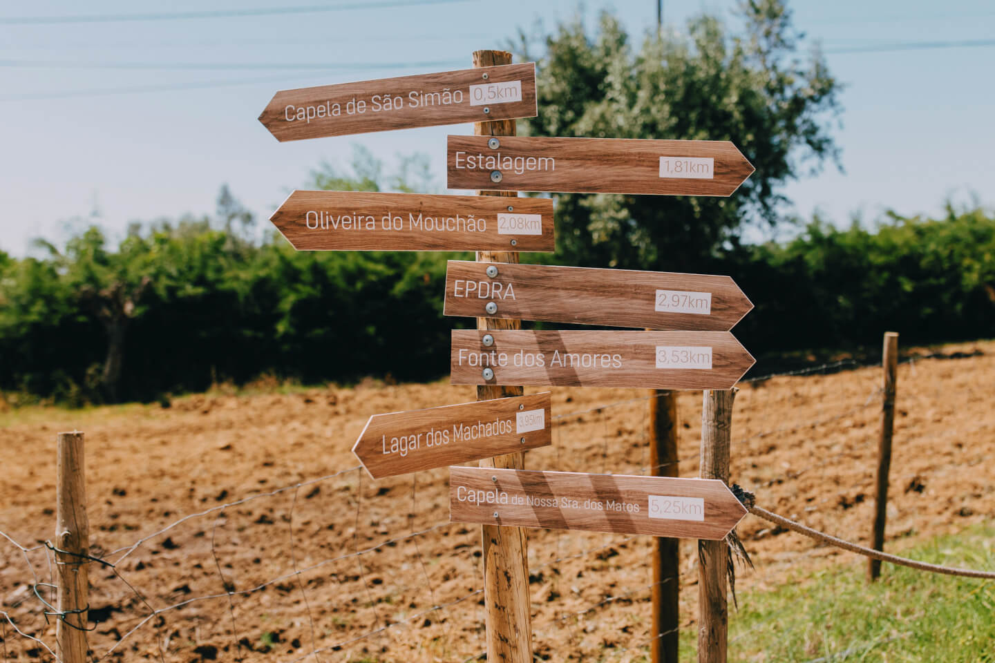 Placas com setas indicativas de locais turísticos na zona centro de portugal